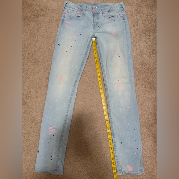 True Religion Light Blue Skinny Jeans with Pink and Black Accents - Picture 4 of 4